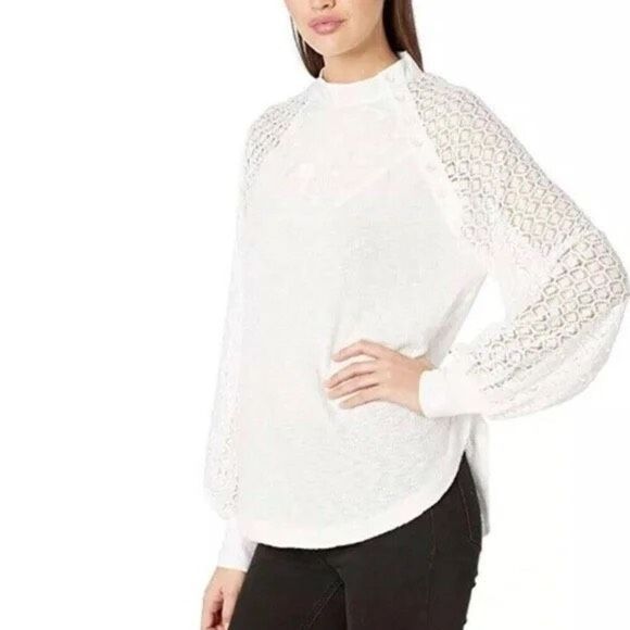 ✨Free People Sweetest Thing Thermal/Lace White Long Sleeve Sz Small Top✨ - Picture 3 of 9